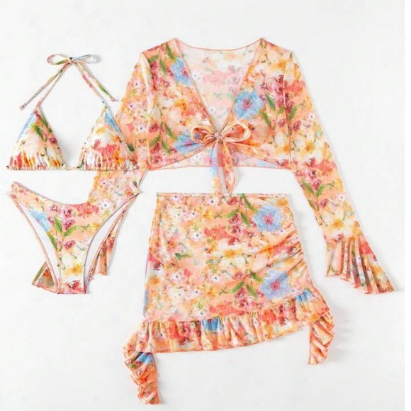 4 piece multicolor boho swim set - Picture 3 of 7